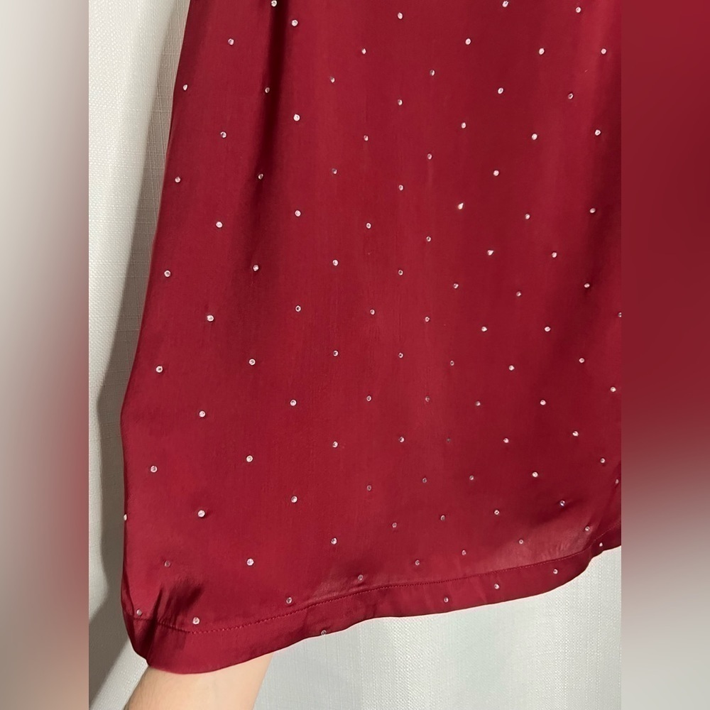 Tradition Burgundy Red Satin Rhinestone Top 1X - Picture 4 of 8